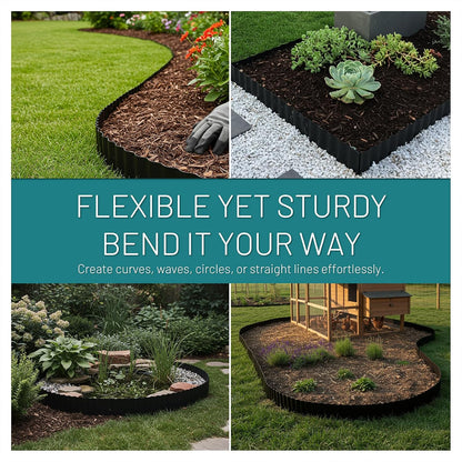 50FT Black Corrugated Metal Landscape Edging – Flexible & Rustproof Garden Edging Border, Decorative Metal Trim for Flower Beds, Lawn, Driveway, Walkway & Raised Beds
