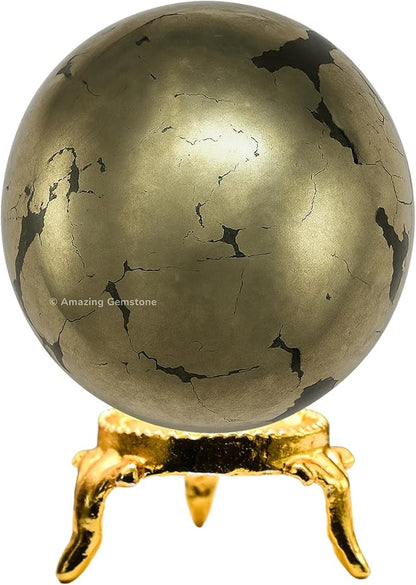 Amazing Gemstone Pyrite Crystal Ball with Stand - 2 Inches Crystal Sphere Meditation Balls for Witchcraft and Decorative Balls