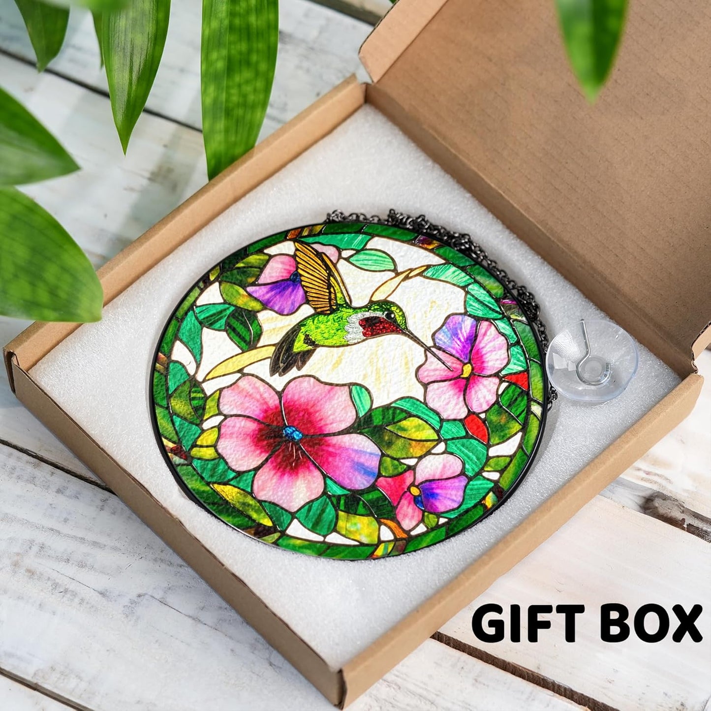 7.8" Hummingbird Stained Glass Suncatcher, Bird Suncatcher for Window Hanging, Art Decor for Home Garden Housewarming, Gift for Mom, Grandma, Women, Friend, Bird Lover BIRD-31B-SG8