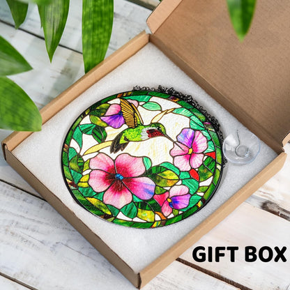 7.8" Hummingbird Stained Glass Suncatcher, Bird Suncatcher for Window Hanging, Art Decor for Home Garden Housewarming, Gift for Mom, Grandma, Women, Friend, Bird Lover BIRD-31B-SG8