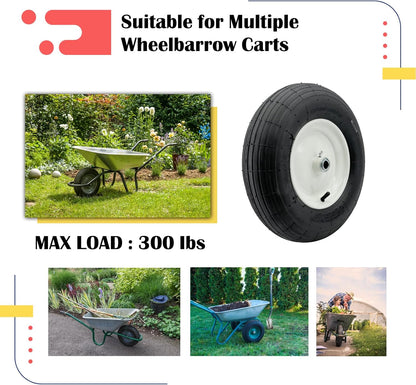 2-Pack 4.80-8 Wheelbarrow Tire with Rim 3"-6''Centered Hub, 3/4" or 5/8''or 1/2'' Bearings, 16‘’ Tire Assembly for Hand Truck,Garden Cart (4.80/4.00-8 Tube Type,3" Center Hub,RibbedTread)