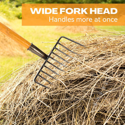 4 Sets Pitch Fork 10 Tines Wide Manure Fork with Long Handle Heavy Duty Muck Rake Broadfork Garden Tool for Gardening Horse Stall Picking up Manure Farm