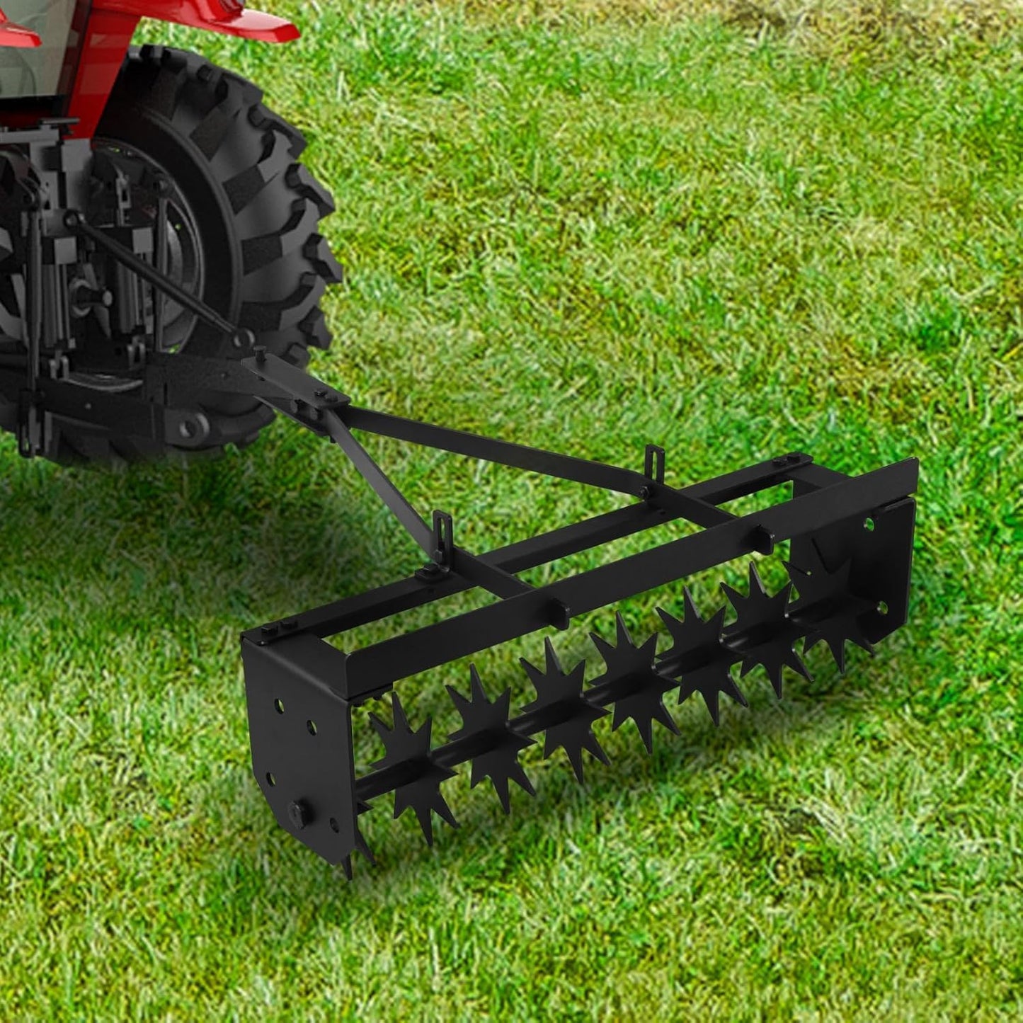 Tow Behind Lawn Aerator, 32" Heavy-Duty Core Aerator Tool, Manual Lawn Aerator, Plug Aerator with Universal Hitch, Rolling Aerator for Effective Soil Aeration and Lawn Health