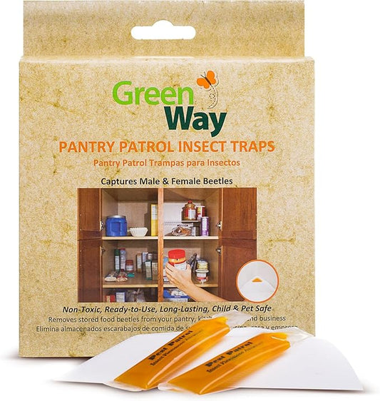 Greenway Pantry Patrol Traps, Non-Toxic Pantry Moth and Insect Control, Gel-Based for Flour Beetles, Grain Storage, and Kitchen Use, 2 Packs (Includes 4 Traps and 4 Lures)