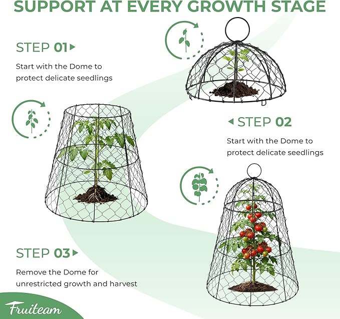 FRUITEAM Metal Plant Covers 6pcs, Heavy Duty Garden Cloche Plant Cage for Outdoor, 13"x15.8"H Rust-Proof Plant Protectors from Animals for Vegetables, Flowers, Seedlings Against Rabbits, Squirrels
