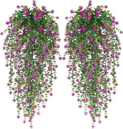 WEISPARK Artificial Hanging Flowers, 4pcs Fake Eucalyptus Vine Faux Flower Greenery Garland Plastic Plants for Indoor Outdoor Wall Garden Wedding Home Party Decor (4pcs Fuchsia)