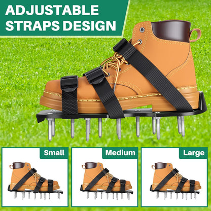 2 Pair Lawn Aerator Shoes with Adaptable Straps Soil Aerator Shoes Heavy Duty Spiked Sandals One Size Effectively Aerating Lawn Tool for Yard Garden Grass Patio