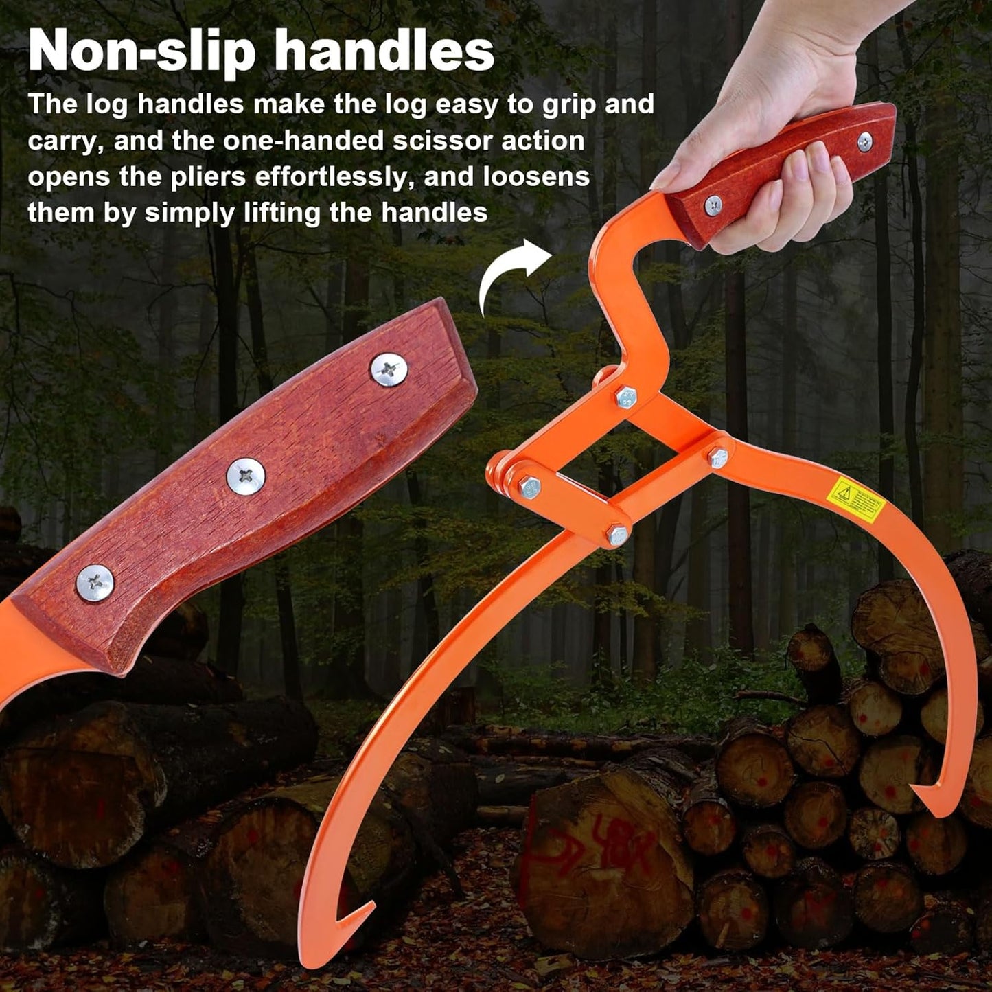 13 Inch Orange Log Tongs, Claw Skidding Tong Logging Skidding Tongs with Non Slip Grip, Log Lifting Tools for Handling, Dragging & Carrying Tool