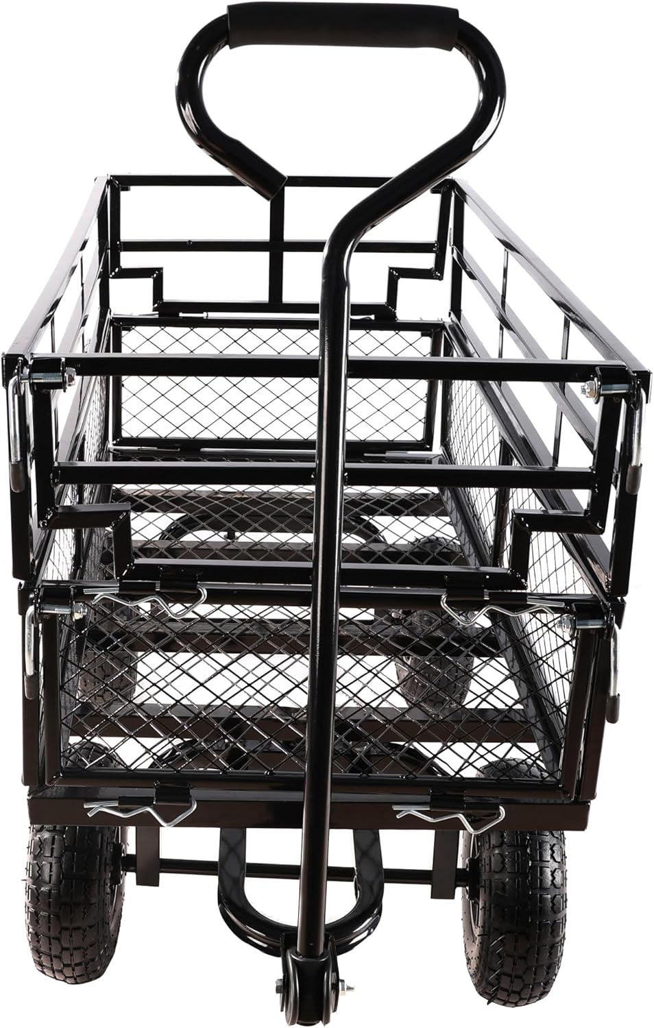 Heavy Duty Garden Wagon with Foldable Sides, Pneumatic Tires, Adjustable Handle (Black Double Layer)
