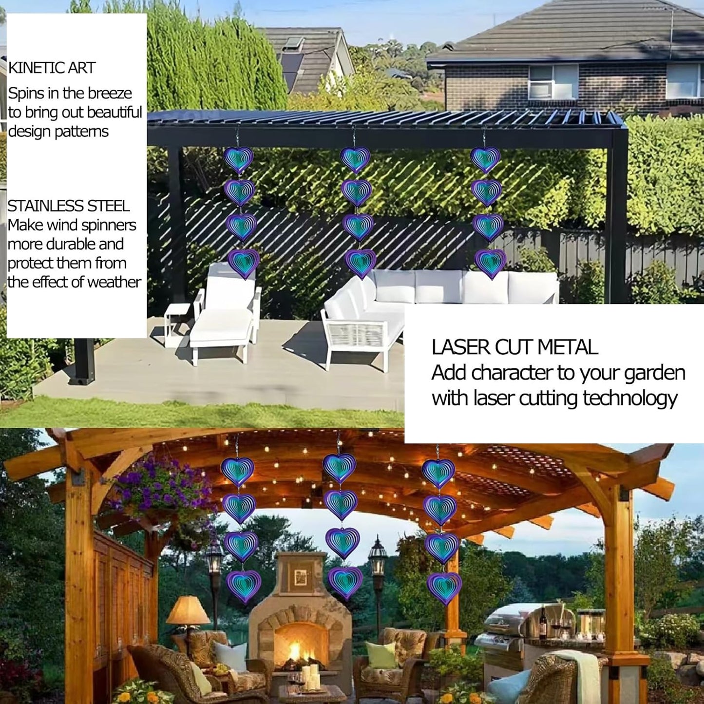 DJUAN Wind Spinners Outdoor Garden Decor,Purple-Green Heart Yard Lawn Ornaments Metal Wind Spinner with 360 Degree Swivel Hook, Christmas,Luau Party,Tropical Party Decorations,Gifts for Mom,Women