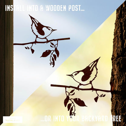 METALBIRD - Nuthatch - Outdoor Tree Ornaments in Corten Steel - Metal Art Proudly Made in The USA