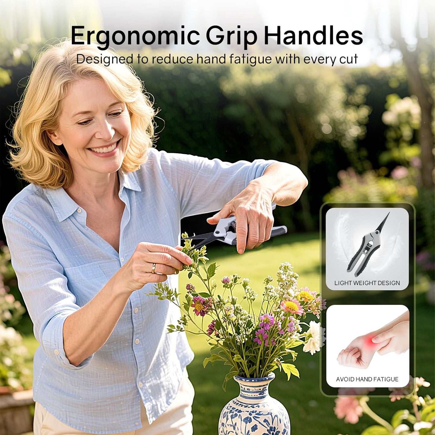 6.5" Ultra Sharp Pruning Shears - Professional Garden Scissors with Curved Stainless Steel Blades, Ergonomic Handle, Rust Resistant, Safety Lock, Trimming Scissors for Plants in Grow Tents, 2-Pack