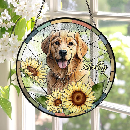 Custom Dog Portrait Suncatcher, Personalized Pet Memorial Window Ornament, Stained Glass Inspired Hanging Decoration, Unique Pet Lover Gift, Suncatcher Keepsake, Gift for Dog Lover