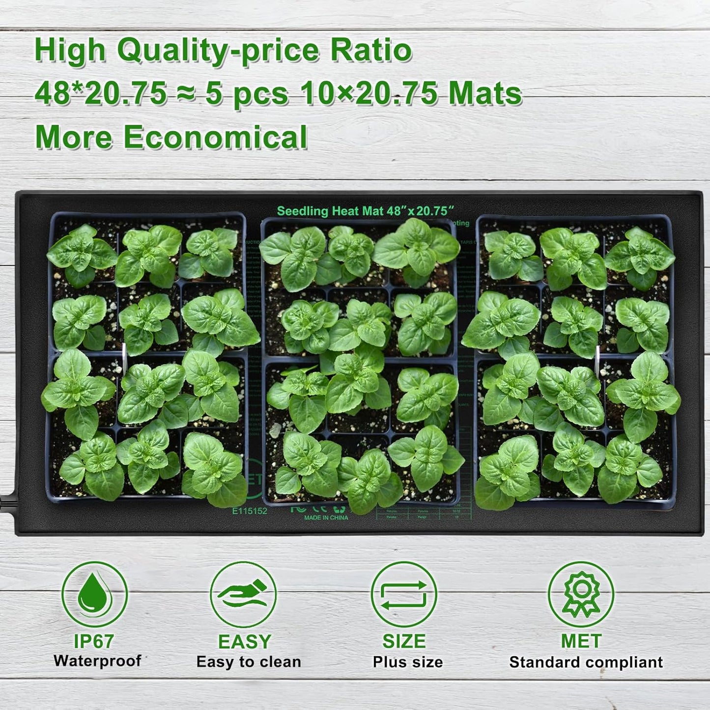 Seedling Heat Mat 48"x20.75", UL & MET-Certified Waterproof Plant Heating Pad for Germination, Hydroponics, Brewing, Breeding, and Greenhouses