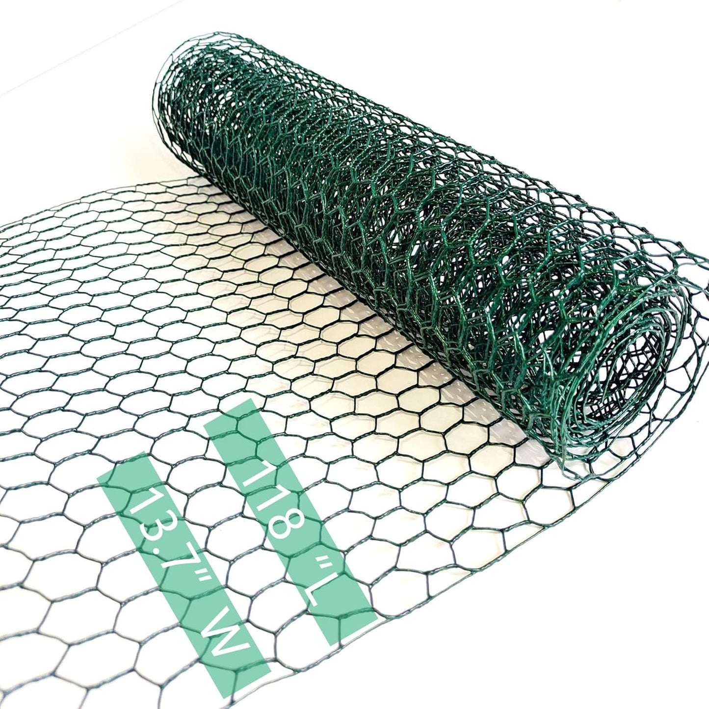 Chicken Wire for Crafts, Wire Netting Hexagonal Garden Poultry Chicken Wire Netting, Pet/Rabbit/Chicken Wire Fencing,0.8inch Hexagonal Galvanized PVC Coated Mesh Fence (Green, 13.7"x118")
