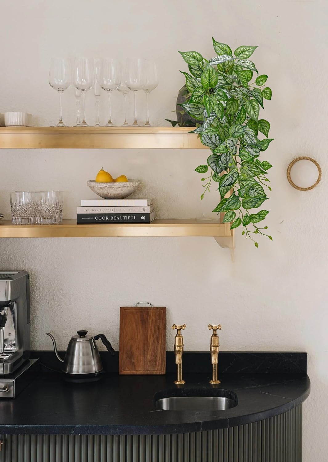 DILATATA Fake Hanging Plants Artificial Hanging Plants 26" Faux Pothos Leaves Plant for Wall Shelf Home Indoor Outdoor Decor - 2 Pack