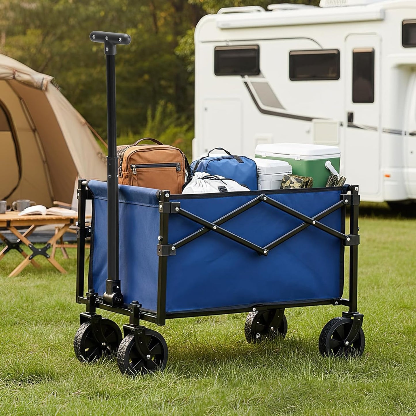 DUMOS Collapsible Wagon with Wheels, 176 lbs Wagons Carts Foldable Wagon Cart with Flexible Handle, Lightweight Portable Folding Utility Grocery Shopping Cart for Grocery Sports Garden Camping
