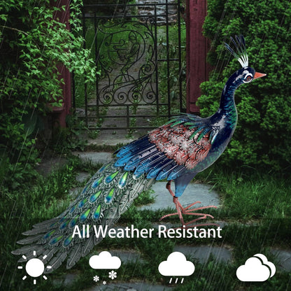 Kircust Metal Peacock Statue for Outdoor Decor - 24" L Elegant Peacock Sculpture for Garden, Patio, Yard, or Home - Weatherproof & Handcrafted Peacock Art