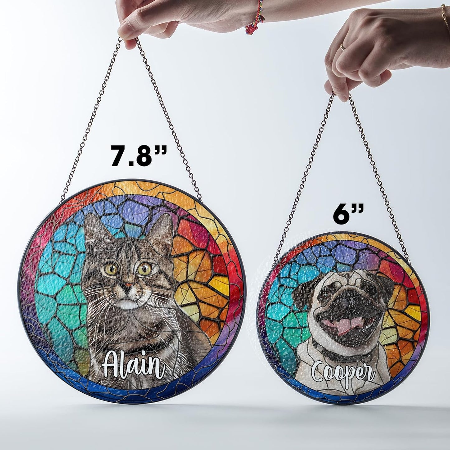 Personalized Pet Stained Glass Suncatcher Custom Name Pet Photo Ornament Window Hanging Home Decor Sympathy Gift for Loss of Pet Dog Cat Memorial Keepsake Remembrance Gift for Dog Lovers