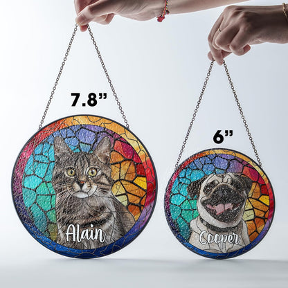 Personalized Pet Stained Glass Suncatcher Custom Name Pet Photo Ornament Window Hanging Home Decor Sympathy Gift for Loss of Pet Dog Cat Memorial Keepsake Remembrance Gift for Dog Lovers