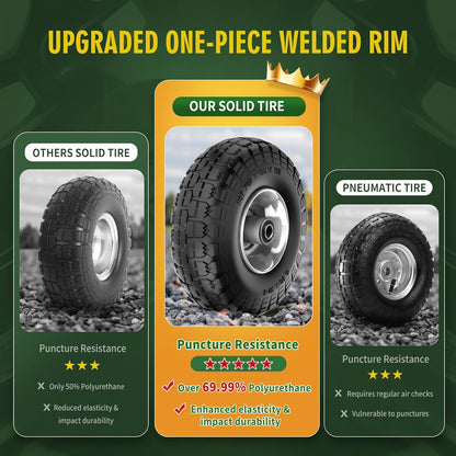 (2 Pack) 4.10/3.50-4 Flat Free Tire and Wheel 10-Inch Solid Wheel Replacement with 5/8 Bearings,2.2" Offset Hub -Compatible with Hand Truck,Wheelbarrow(Gray)