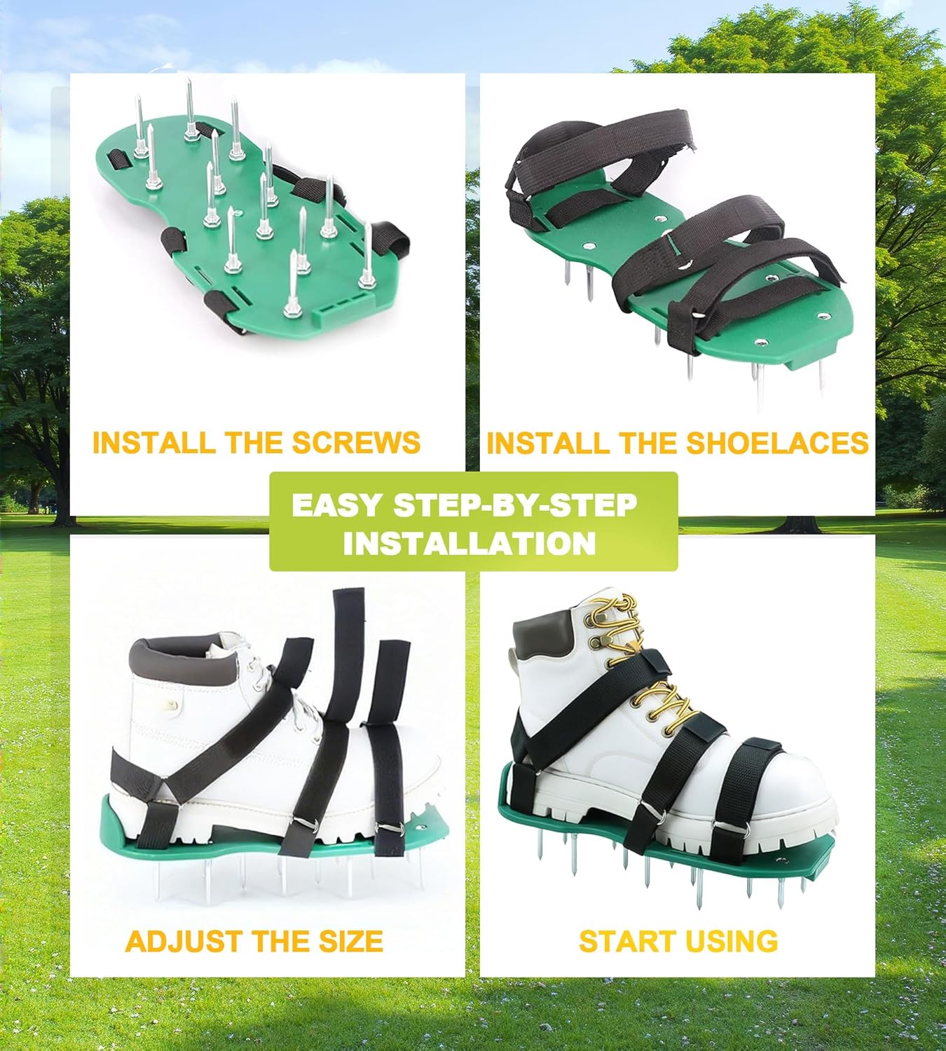 Blueash Lawn Aerator Shoes for Grass, Aerator Shoes for Lawn Aeration 2" Spikes, Aeration Shoes for Lawn with Adaptable Straps for All Shoe Sizes