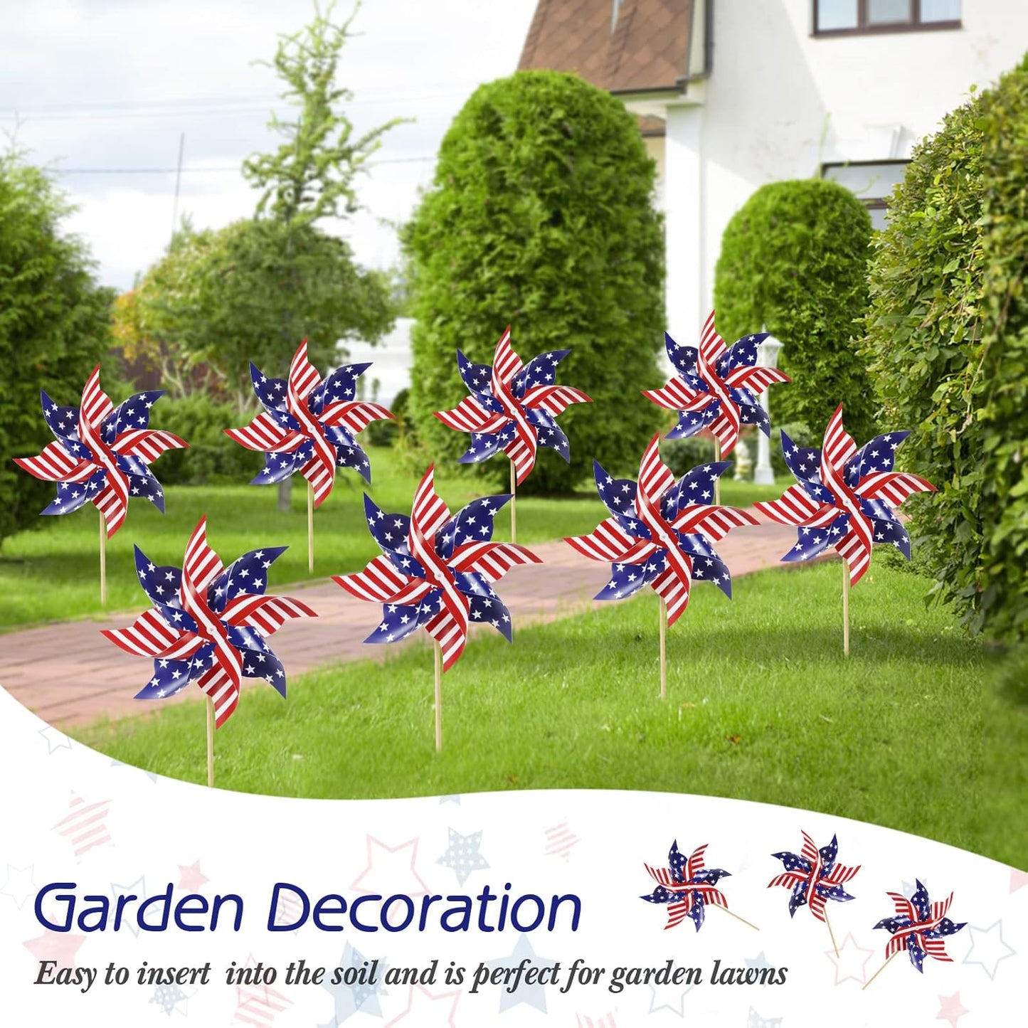 HOOSUN 12Pcs American Flag Patriotic Pinwheels for Yard and Garden,Red White and Blue Pinwheels Patriotic Decorations,Garden Wind Spinners Outdoor Veterans Day Decorations Pinwheel for Kids,Lawn,Patio