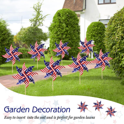HOOSUN 12Pcs American Flag Patriotic Pinwheels for Yard and Garden,Red White and Blue Pinwheels Patriotic Decorations,Garden Wind Spinners Outdoor Veterans Day Decorations Pinwheel for Kids,Lawn,Patio