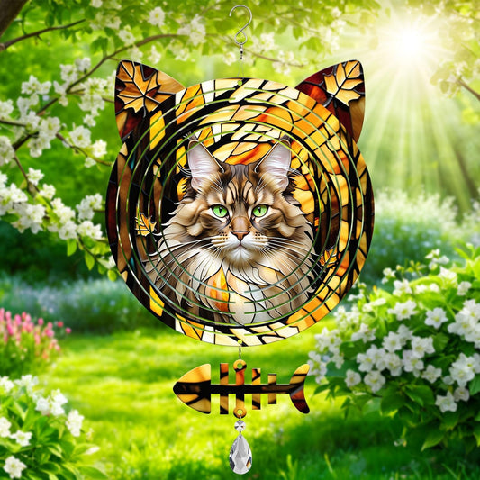 Maine Coon Cat Wind Spinner, Maine Coon Cat Wind Spinner Hanging for Yard and Garden
