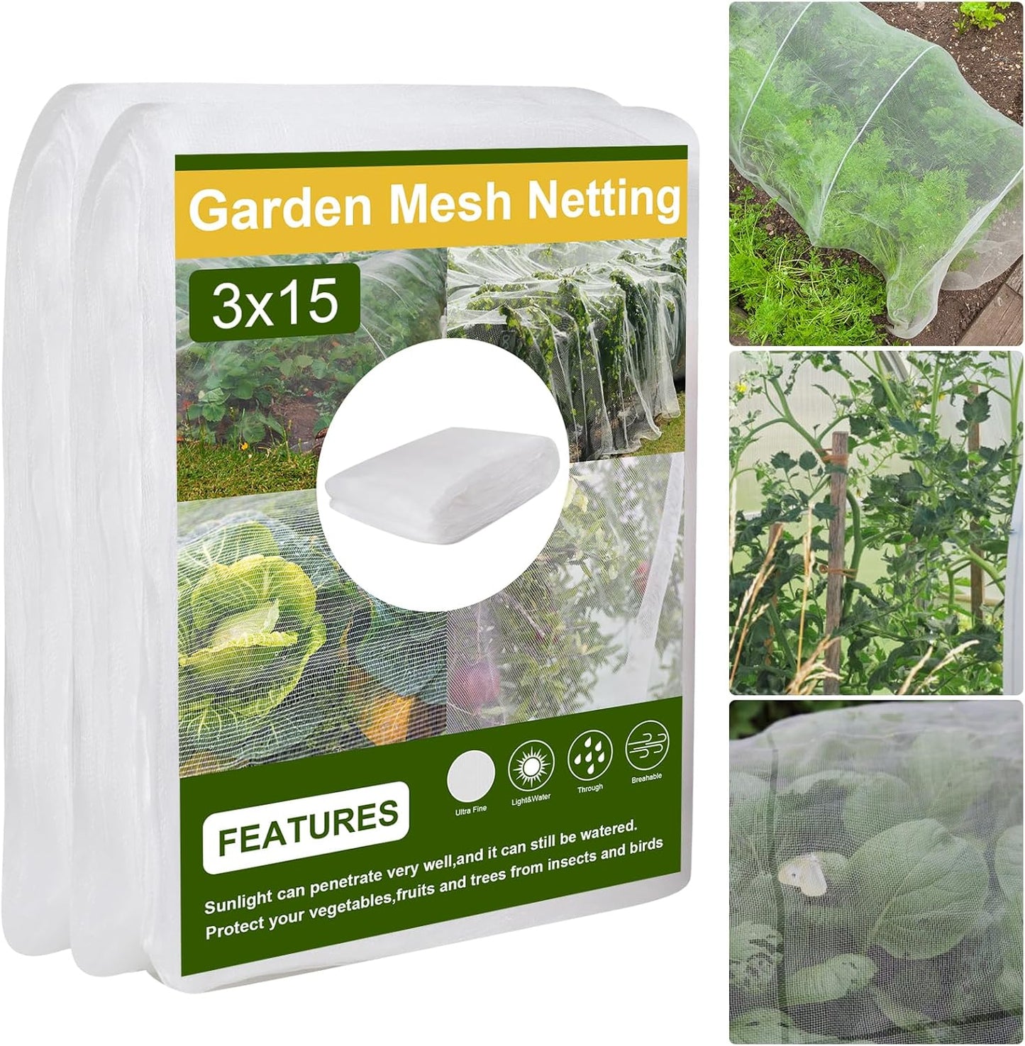 10 x 50FT Garden Netting, Cookmaster Plant Covers Durable Ultra Fine Mesh Protection, Garden Plant Row Cover, Raised Bed Barrier Screen Protection Net Cover for Plant Vegetable Fruit Flower