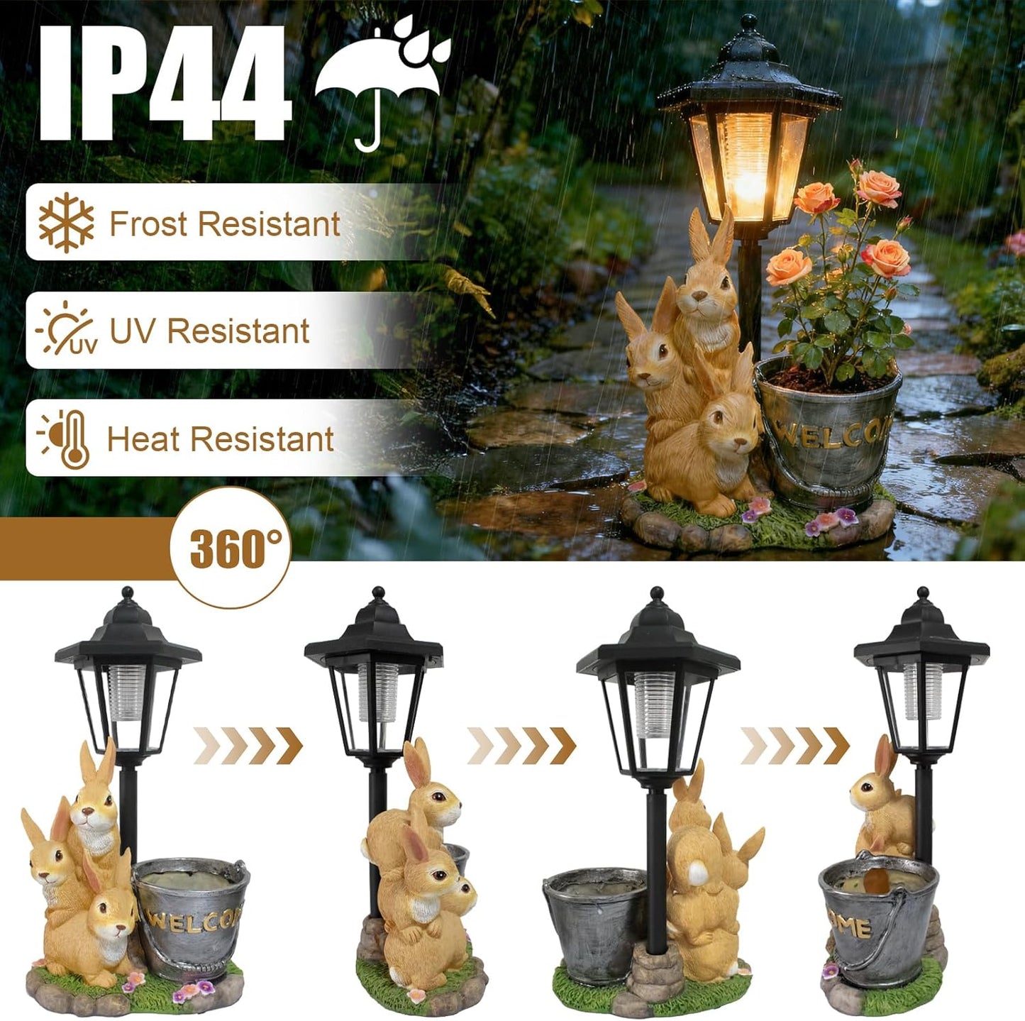 Outdoor Rabbit Garden Statues with Solar Lantern Flowerpot- Bunny Figurine Rabbit Decor for Home Lawn,Balcony Yard Art Garden Patio Decor,Unique Housewarming Birthday Gifts for Women Mom