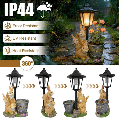 Outdoor Rabbit Garden Statues with Solar Lantern Flowerpot- Bunny Figurine Rabbit Decor for Home Lawn,Balcony Yard Art Garden Patio Decor,Unique Housewarming Birthday Gifts for Women Mom