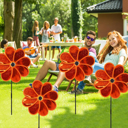 4PCS Flower Wind Spinner Sparkly Lawn Pinwheel 11.8 inch Orange Garden Windmill for Garden, Party, Christmas Outdoor, Yard Decor