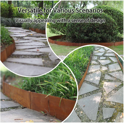 Corten Steel Landscape Edging, 40" L x 6" H, 18 GA Thickness, 18 Pack + 19 Stakes, Enhance Garden, Yard, Park, Lawn, Plants & Vegetables w/Long-Lasting Rust-Finish Cor-Ten Edging