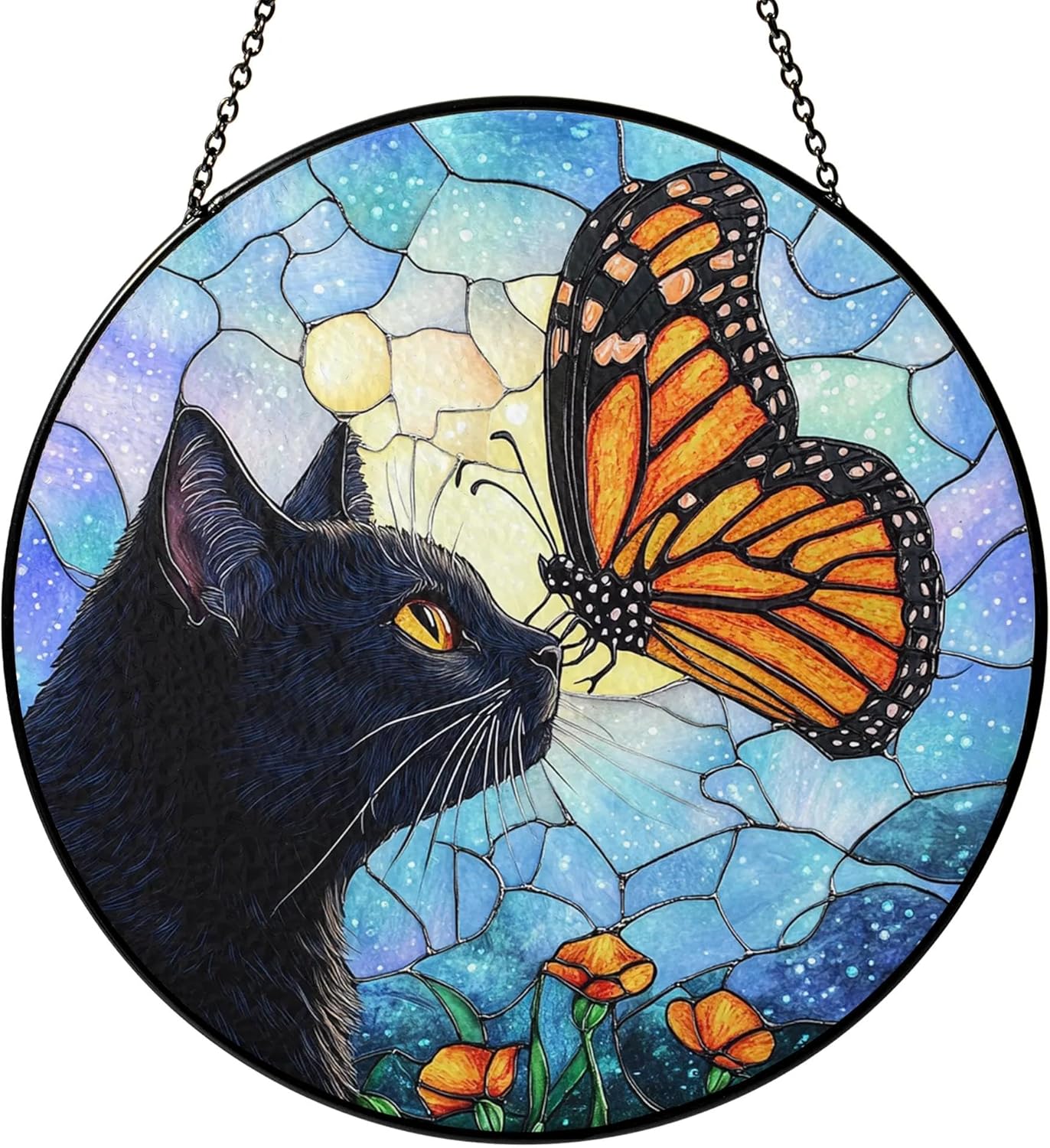 Black Cat Gifts, Cat Memorial Suncatcher Gift for Loss of Cats, Butterfly Stained Glass Suncatcher Window Hanging Decor for Garden, Pet Loss Gift Christmas Birthday Sympathy Gifts for Pet Lovers Women