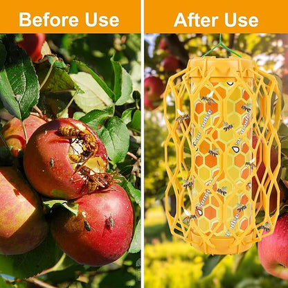 4 Pack Upgraded Wasp Trap Outdoor Hanging, Carpenter Bee and Hornet Catcher, Reusable Yellow Jacket Trap with Bait Reservoir, Bee Killer and Wasp Catcher for Outside (Orange)