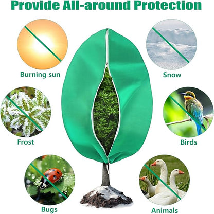 Plant Covers Freeze Protection, 1 Pack 78''× 95'' Green Frost Cloths Blankets with Zipper Drawstring Shrub Tree Covers for Winter Outdoor Plants Freeze Protection