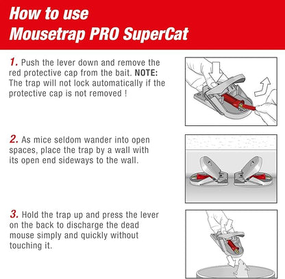 SWISSINNO Mousetraps & Mice Traps for Home - PRO SuperCat - 4 Traps – Pre-Baited Snap Traps with Precision Trigger – Instant Catch & Kill – Indoor & Outdoor Use – Easy Set No-Touch Disposal