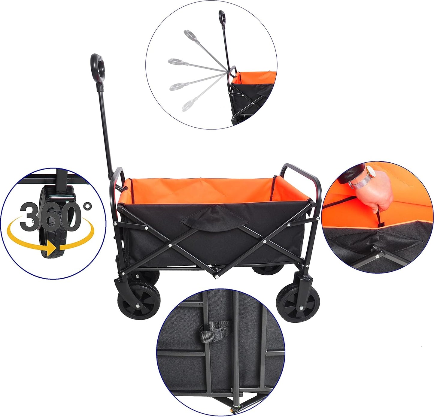 Folding cart That Does not Need to be Assembled Station Wagon, Grocery cart (Orange+Black Mini)