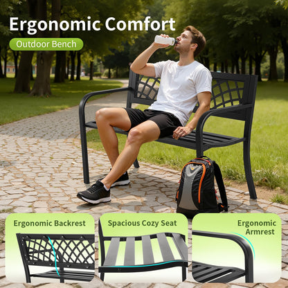 FDW | 46" Outdoor Garden Bench | Black | 480lbs Load Capacity