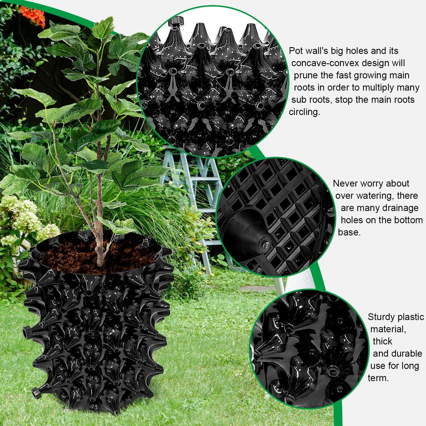 1 Gallon Air Pruning Containers, New Plastic Nursery Pots, Fruit Vegetable Garden Self-Planting Pots, Black (1G-10P)