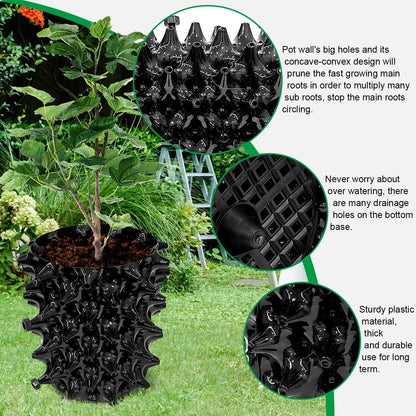 1 Gallon Air Pruning Containers, New Plastic Nursery Pots, Fruit Vegetable Garden Self-Planting Pots, Black (1G-10P)