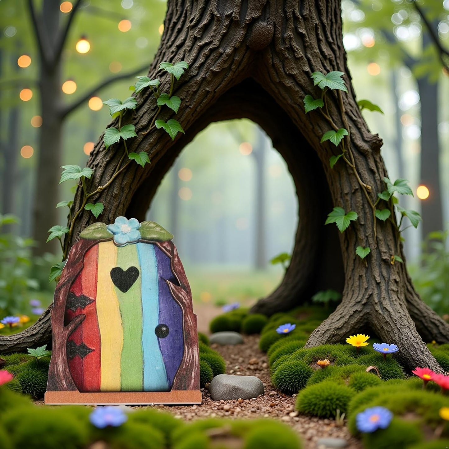 Multicolour Streak Mini Fairy Garden Door for Tree, 3D Miniature Fairy Door for Fairytale Tiny House Doors, Bonsai Terrarium Micro Landscape Decoration Accessories Garden Miniatures