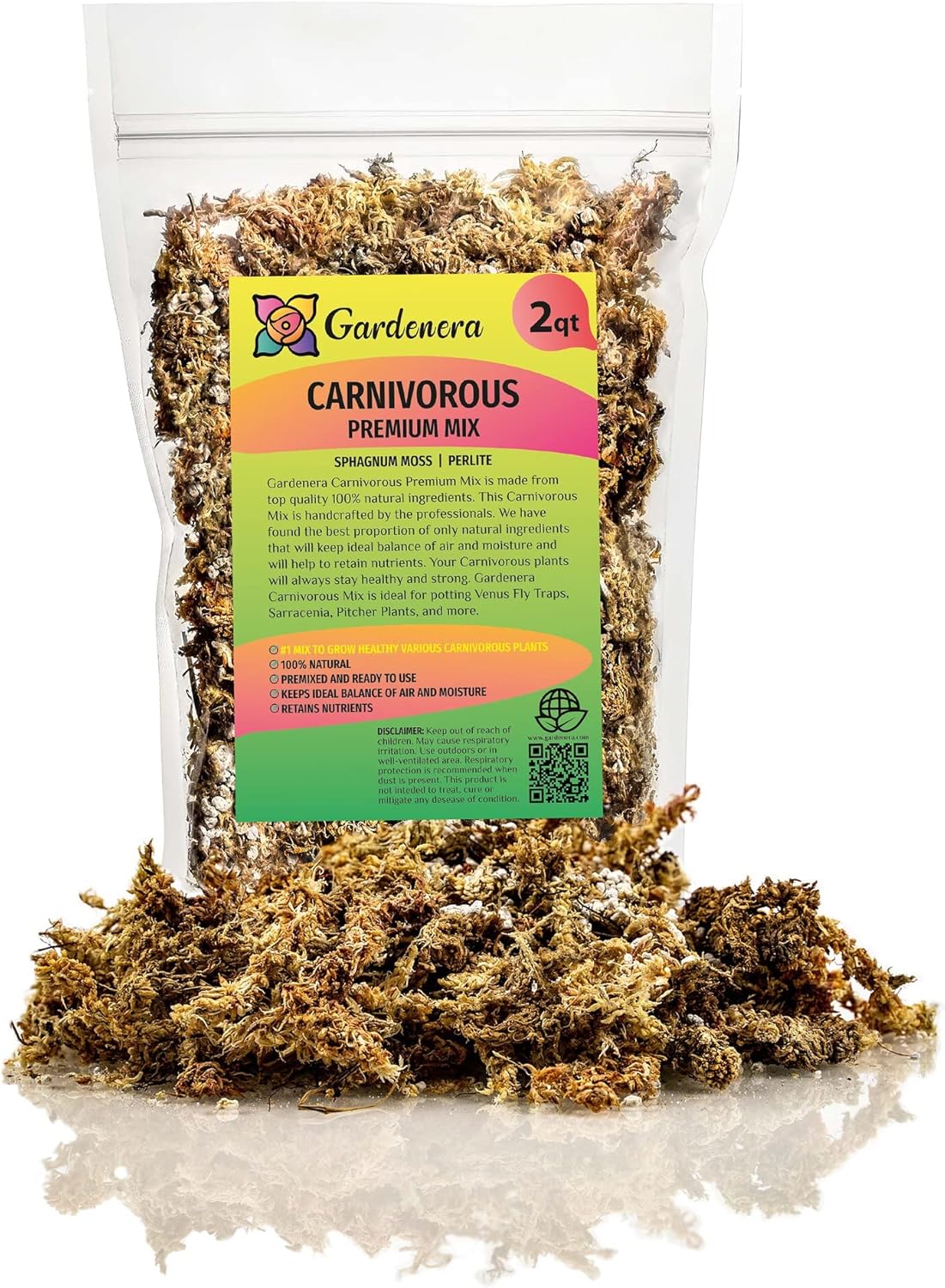Gardenera Sphagnum Moss Potting Mix for Carnivorous Plants, Moss and Perlite Blend for Potting Venus Fly Traps, Sarracenia, Pitcher Plants - Sphagnum Moss & Perlite - Made in USA - 20 Quart