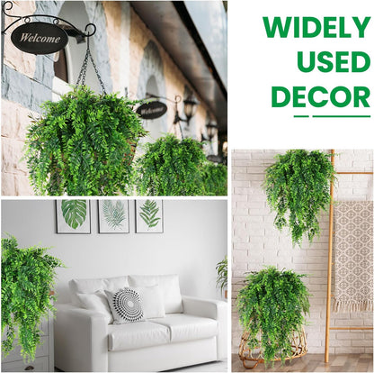 Geosar 42 Pcs Artificial Hanging Plants 32 Inch Hanging Boston Ferns Plastic Fake Plants for Wall Room Garden Wedding Garland Indoor Outdoor Decoration, No Basket