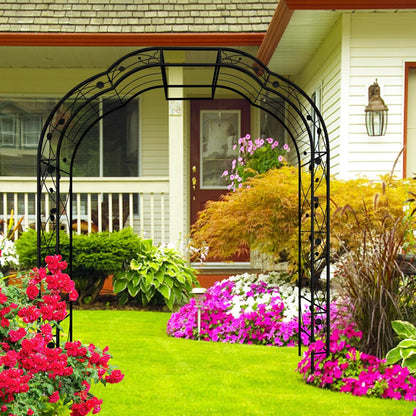 Metal Garden Arch W74.4'' x H98.4'' Garden Arbor Trellis Climbing Plants Support Rose Arch Outdoor Arch Black