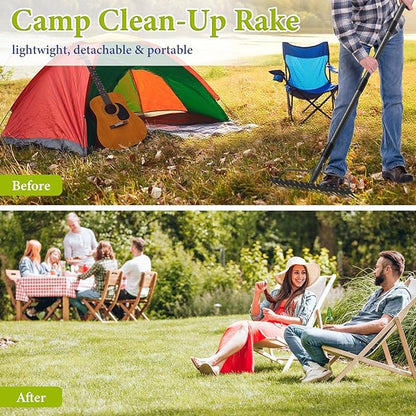 Adjustable Bow Rake Heavy Duty, Dual-Sided Steel Garden Rake Tool for Gathering Leaves, Pine Straw, Thatching, Breaking Up Soil, Leveling Gravel