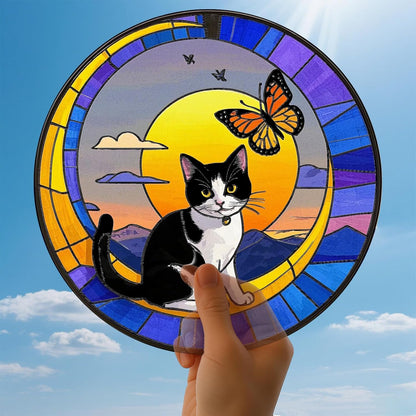 Cat Memorial Suncatchers for Windows Hanging - 8 in Stained Glass Sun Catchers Indoor Window, Suncatcher Stain Glass Window Hanging for Home Decor Wall Art, Gifts for Holiday
