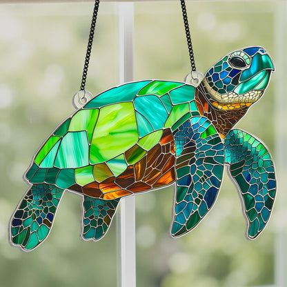 Sea Turtle Suncatcher Window Hanging Sign, Turtle Acrylic Ornament Wall Decor, Marine Keepsake for Animal Turtle Lovers, Beach Ocean Gifts for Women Mom, Housewarming Art Indoor Decoration