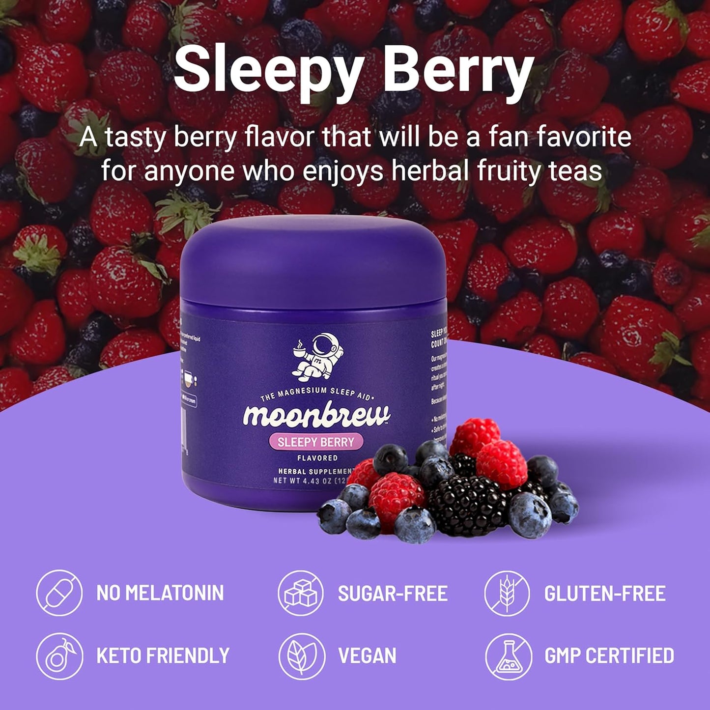 MoonBrew Nighttime Magnesium Sleepy Berry Smoothie, Natural Sleep Aid Drink Mix for Adults, 2-Pack - Calming Melatonin-Free Sleep Support with L-Theanine, Chamomile & Zinc Glycinate - 50 Servings